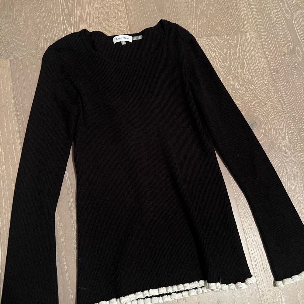Women’s Long Sleeve Calvin Klein Ribbed Top with White Details US S